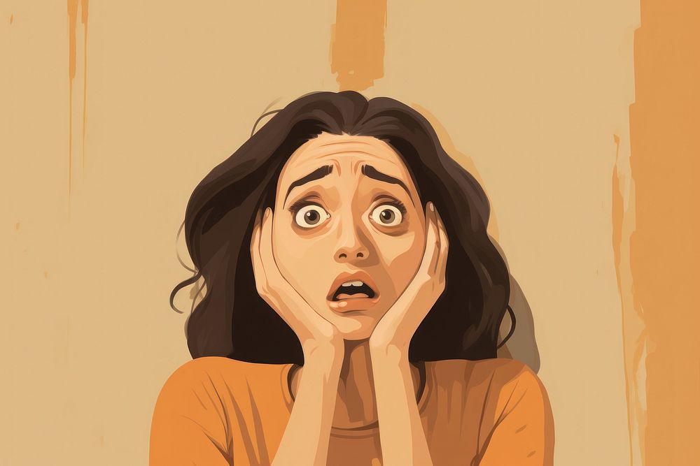 A woman anxiety portrait cartoon adult. AI generated Image by rawpixel.