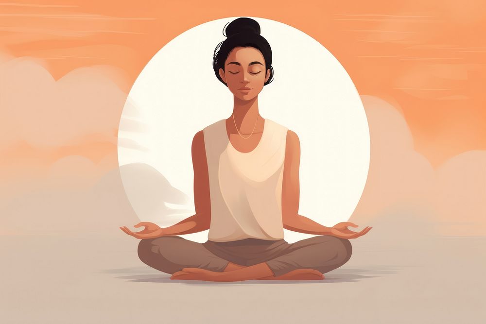 A woman do a meditation sitting cartoon sports. AI generated Image by rawpixel.