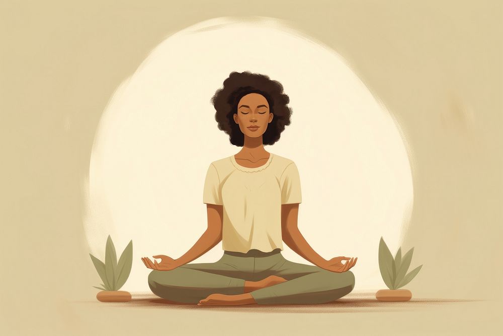 A woman do a meditation cartoon adult yoga. AI generated Image by rawpixel.