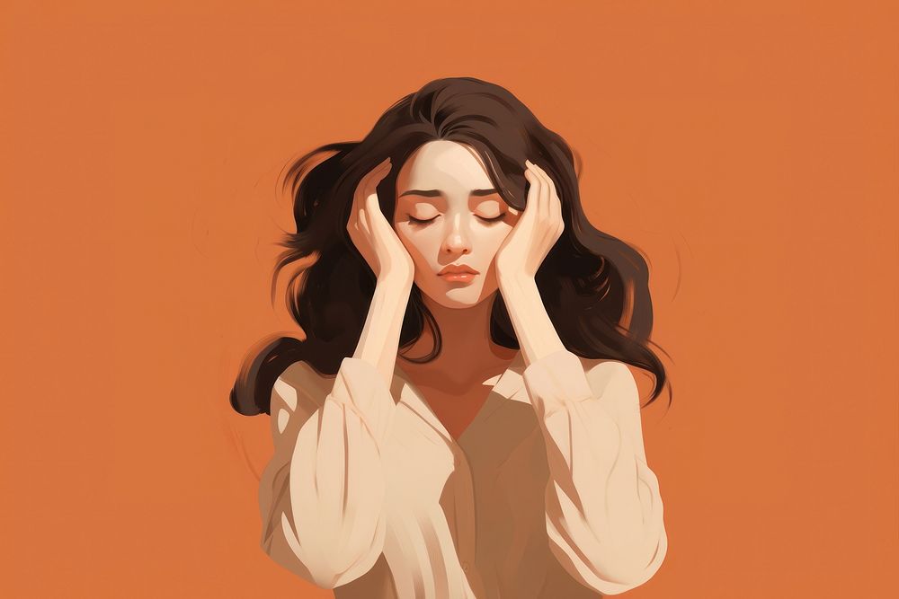 Woman holding her head with her hands portrait adult disappointment. AI generated Image by rawpixel.