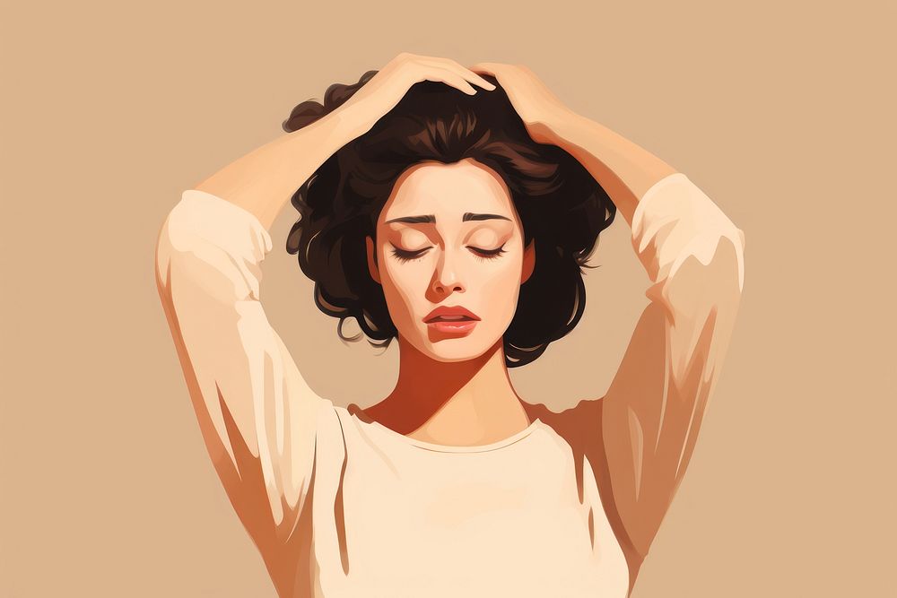 A woman holding her head with her hands portrait adult hopelessness. AI generated Image by rawpixel.