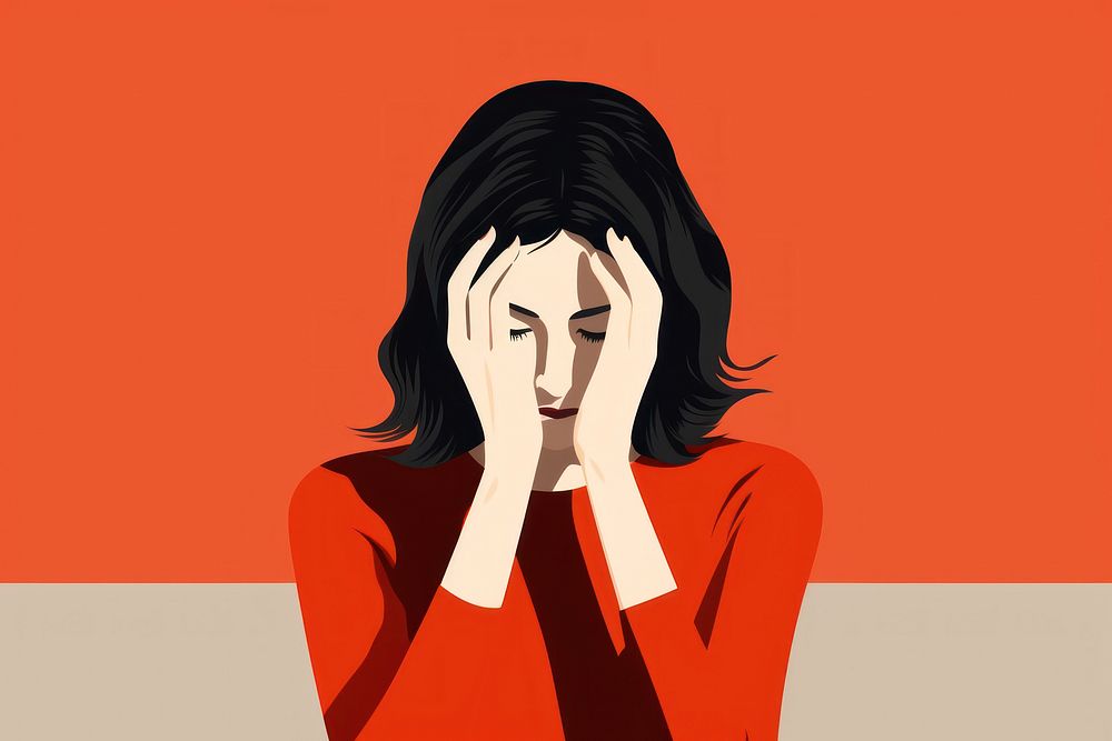 Woman holding her head with her hands adult disappointment contemplation. AI generated Image by rawpixel.