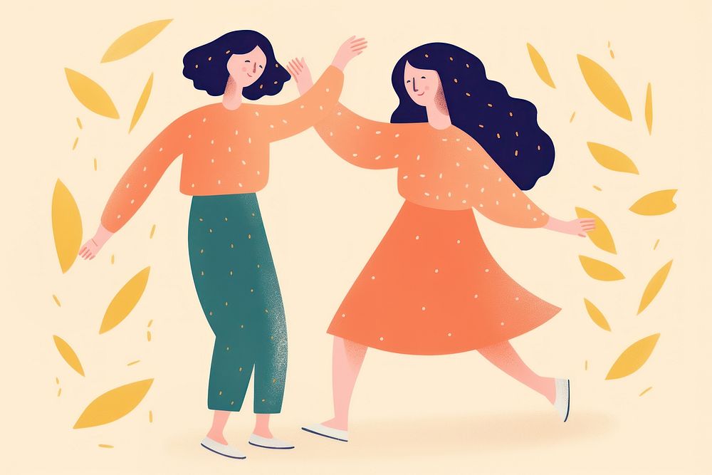 A woman healing her friend graphics dancing cartoon. AI generated Image by rawpixel.