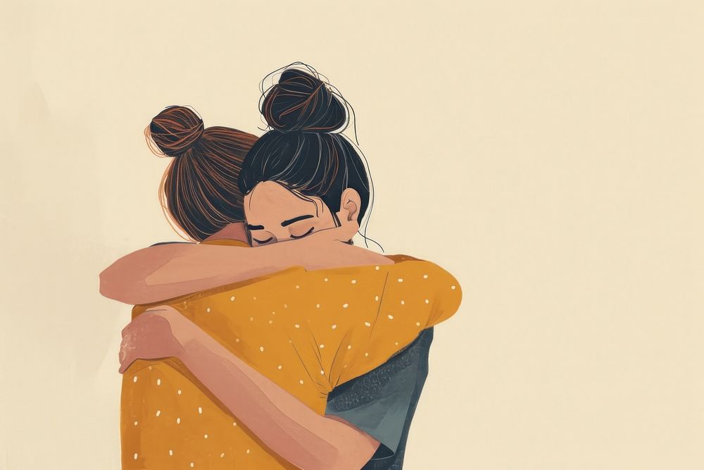 A woman hug her friend hugging drawing cartoon. AI generated Image by rawpixel.