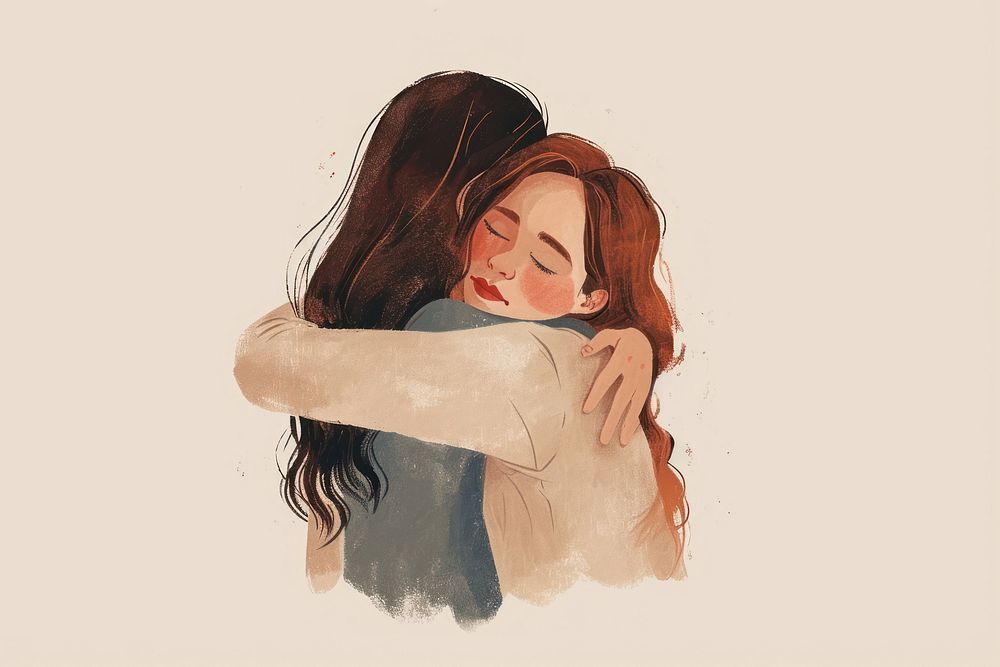 A woman hug her friend hugging drawing cartoon. AI generated Image by rawpixel.