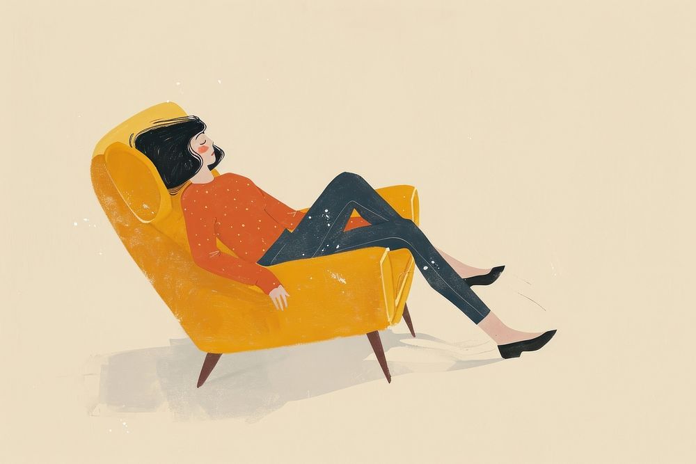 A woman lying on a armchair furniture footwear cartoon. AI generated Image by rawpixel.