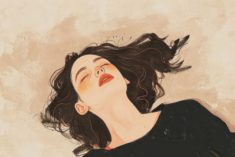 A woman lying on the ground portrait drawing cartoon. AI generated Image by rawpixel.