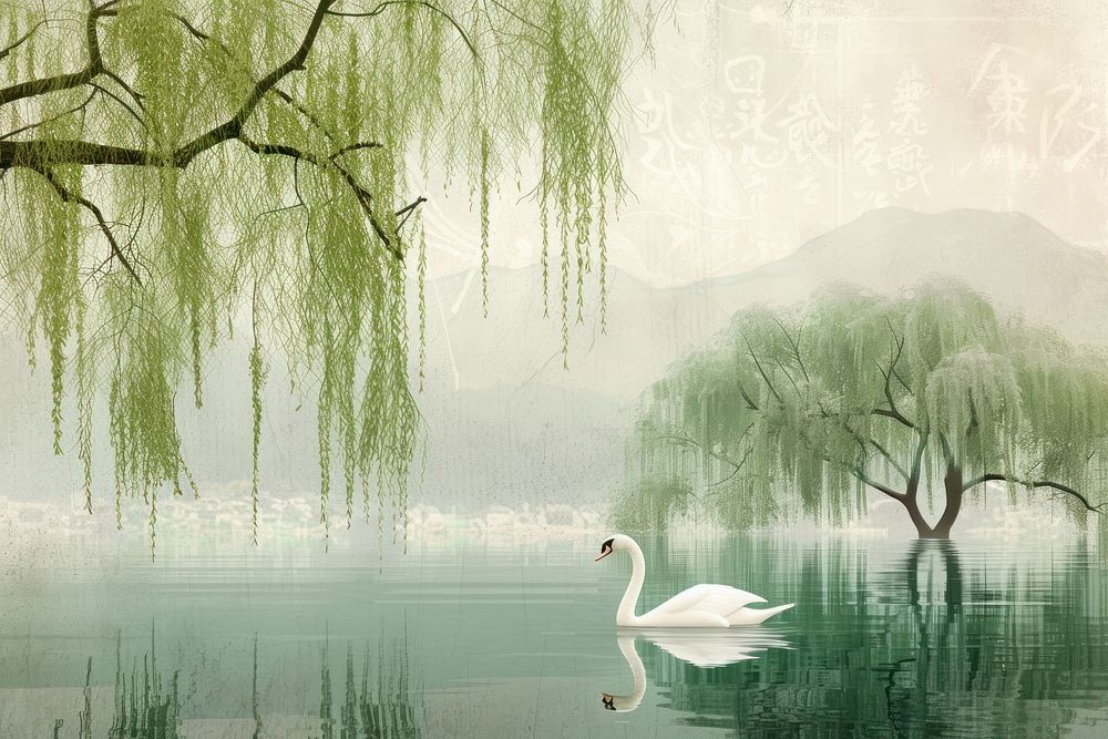 Willow tree swan outdoors.