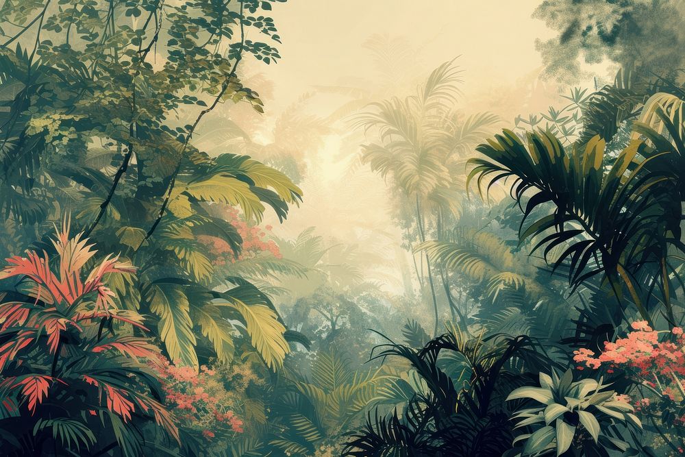 Colorful tropical forest backgrounds vegetation landscape.