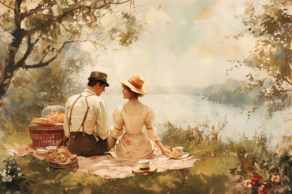 Couple picnic painting art adult.