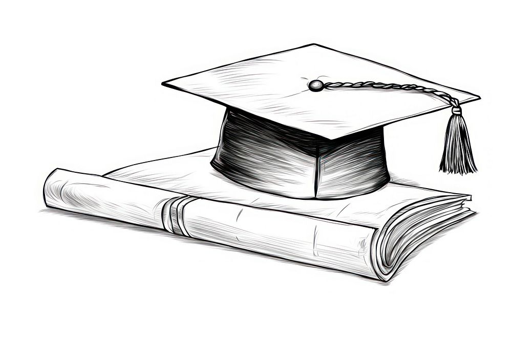 Graduate cap and diploma sketch graduation drawing.