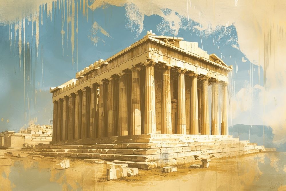 Greek temple architecture building painting.