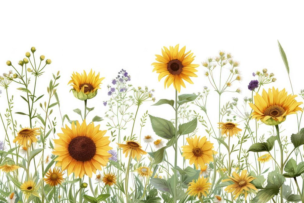 Sunflowers and wild flowers seamless sunflower backgrounds outdoors.