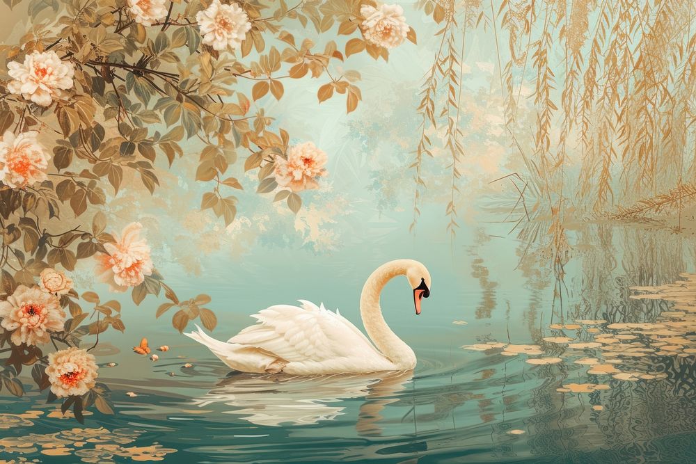 Painting swan outdoors animal.
