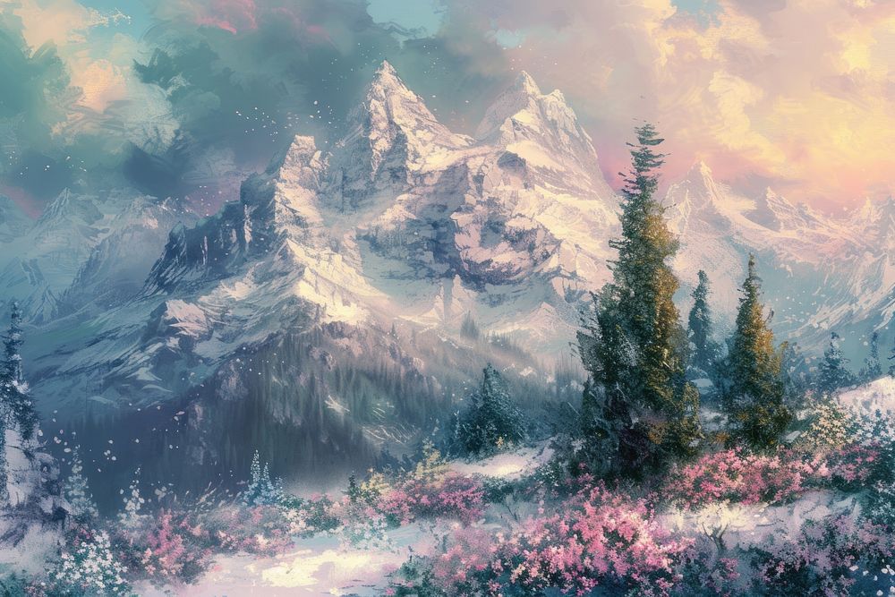 Painting snow tree landscape.