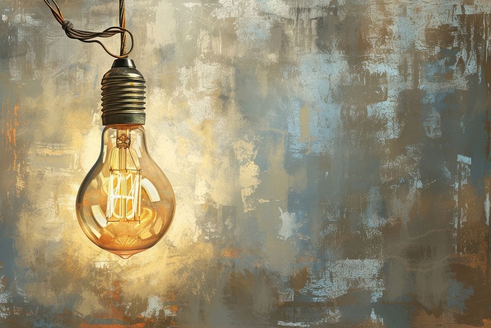 Vintage lightbulb painting electricity illuminated.
