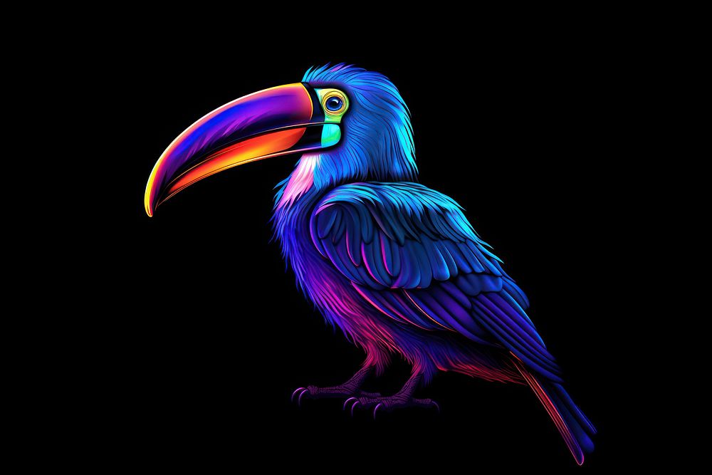 Illustration toucan Neon rim light animal purple bird.