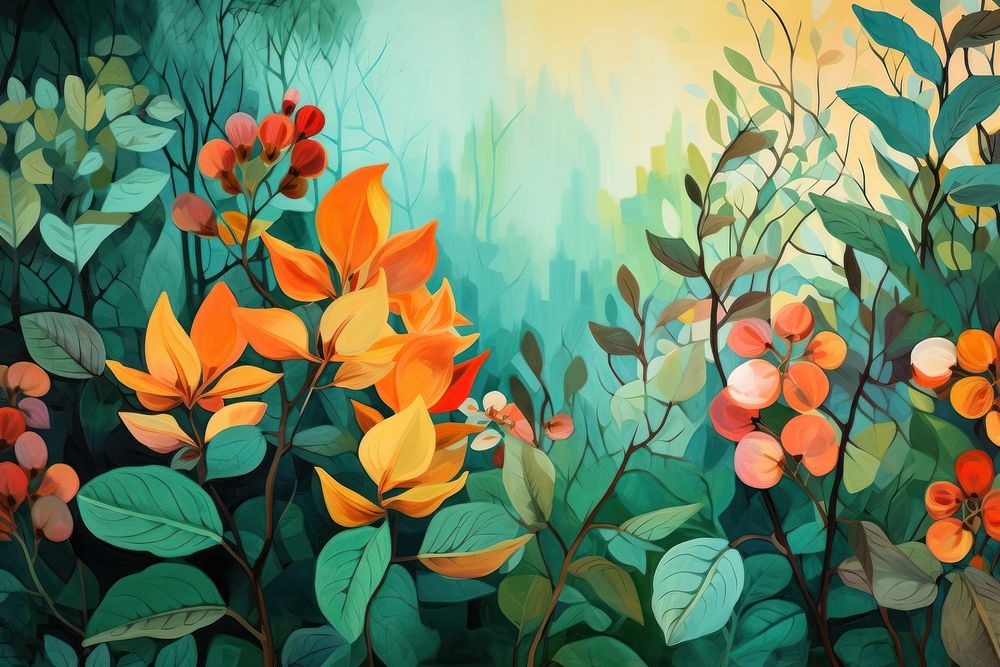  Woodland painting backgrounds pattern. AI generated Image by rawpixel.