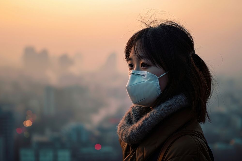 Asian woman in highly polluted air city photography outdoors adult. AI generated Image by rawpixel.