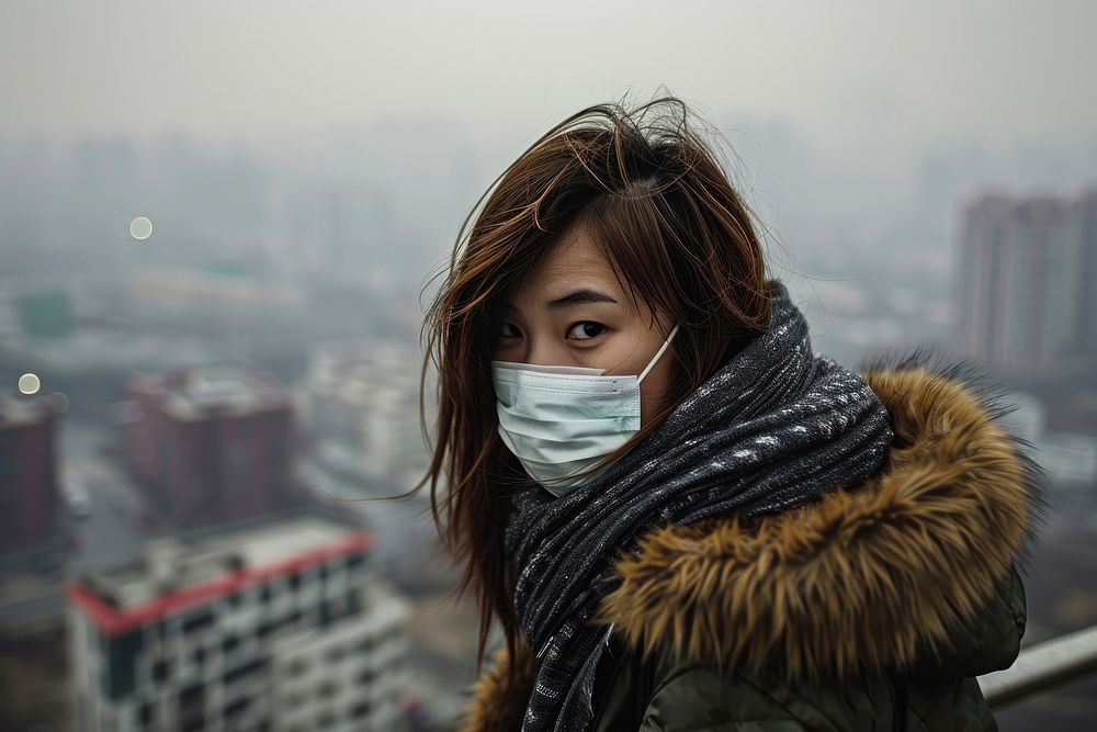 Asian woman in highly polluted air city photography outdoors adult. AI generated Image by rawpixel.