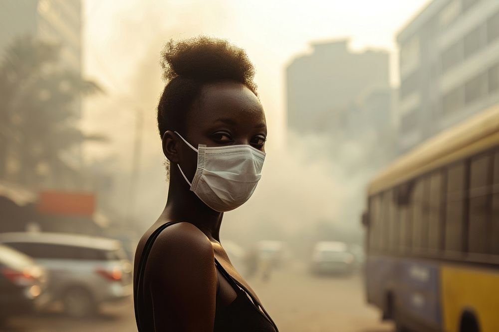 Black woman in highly polluted air city outdoors adult smoke. AI generated Image by rawpixel.