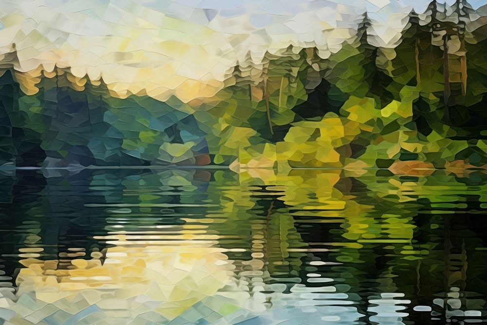 Lake in forest art outdoors painting.
