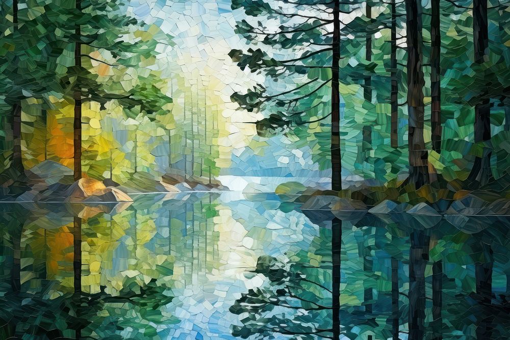 Lake in forest backgrounds outdoors woodland.