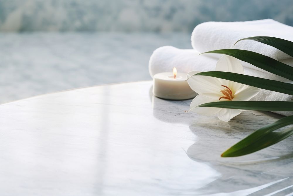 Spa scene flower candle plant.