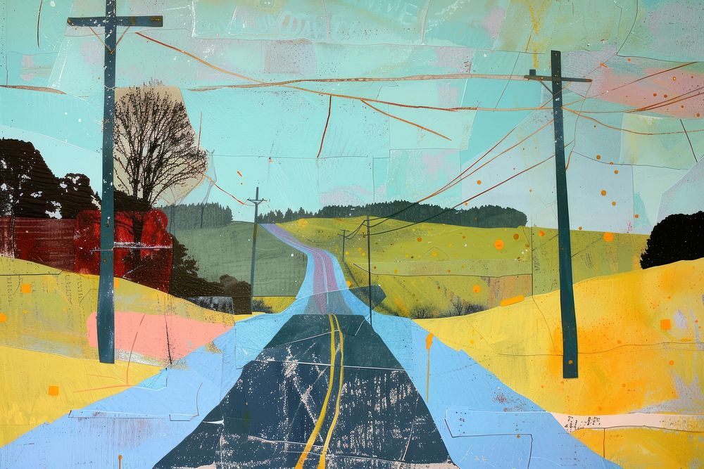 Country road art painting architecture.