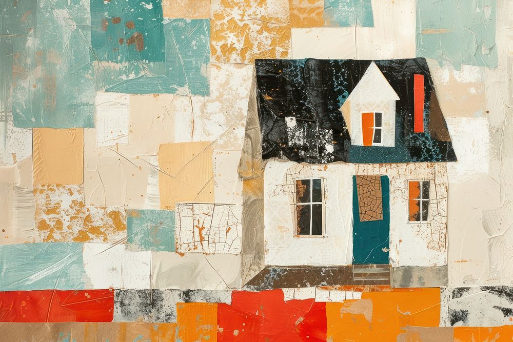 Cozy house collage art painting.
