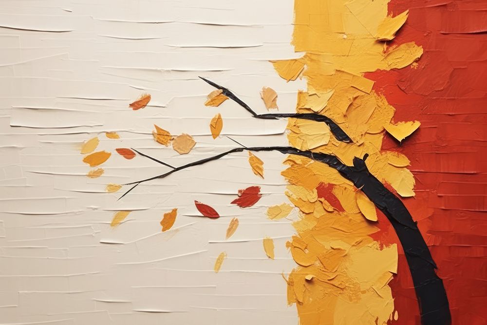 Abstract autumn ripped paper art painting plant.