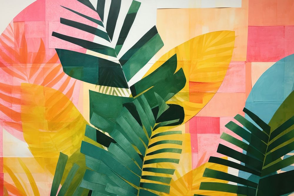Abstract jungle ripped paper art painting plant.