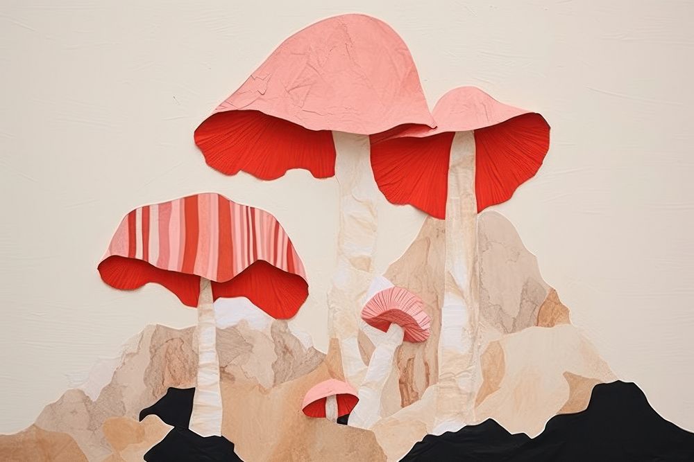 Abstract mushroom ripped paper art painting creativity.