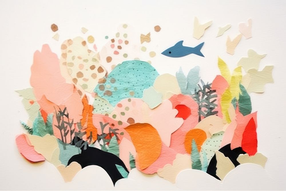 Abstract sea life ripped paper art painting creativity.