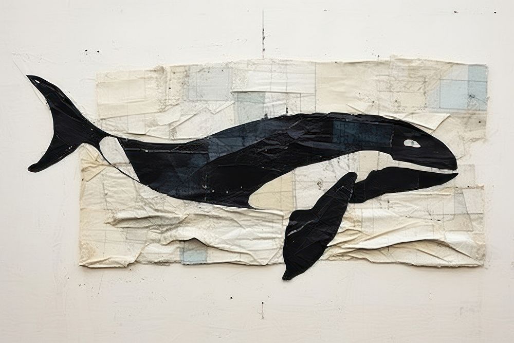 Abstract whale ripped paper art animal mammal.
