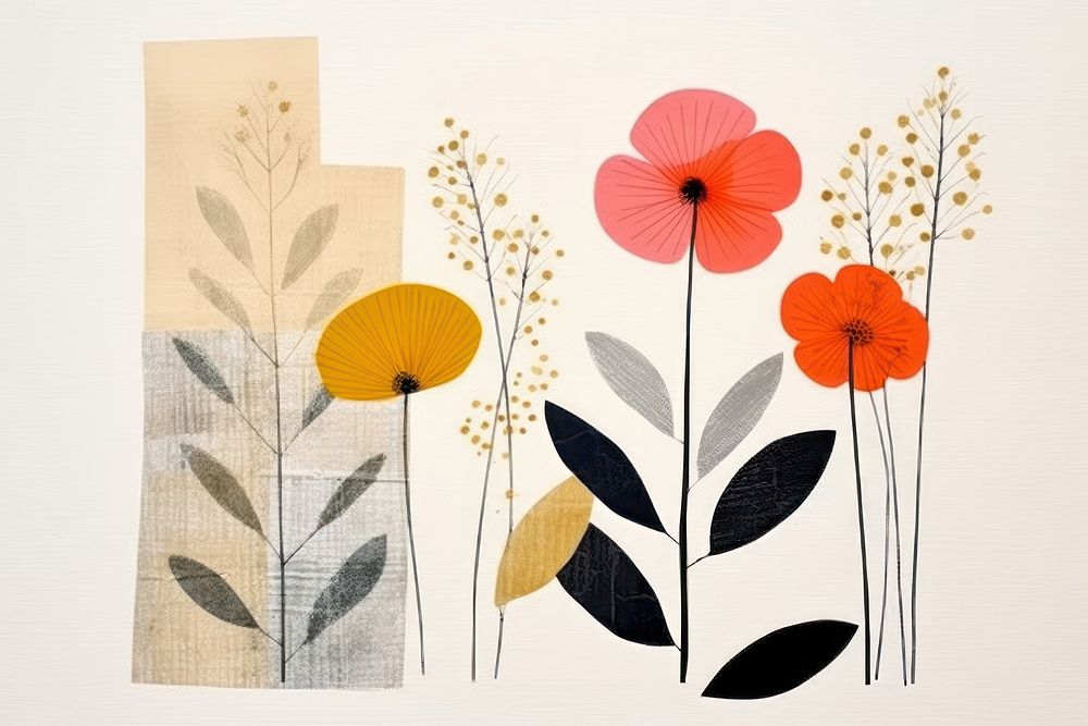 Abstract wildflower paper art pattern plant.