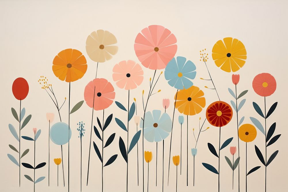 Abstract wildflower paper art painting pattern.