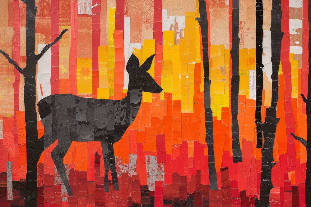 Deer in forest filed art painting mammal.