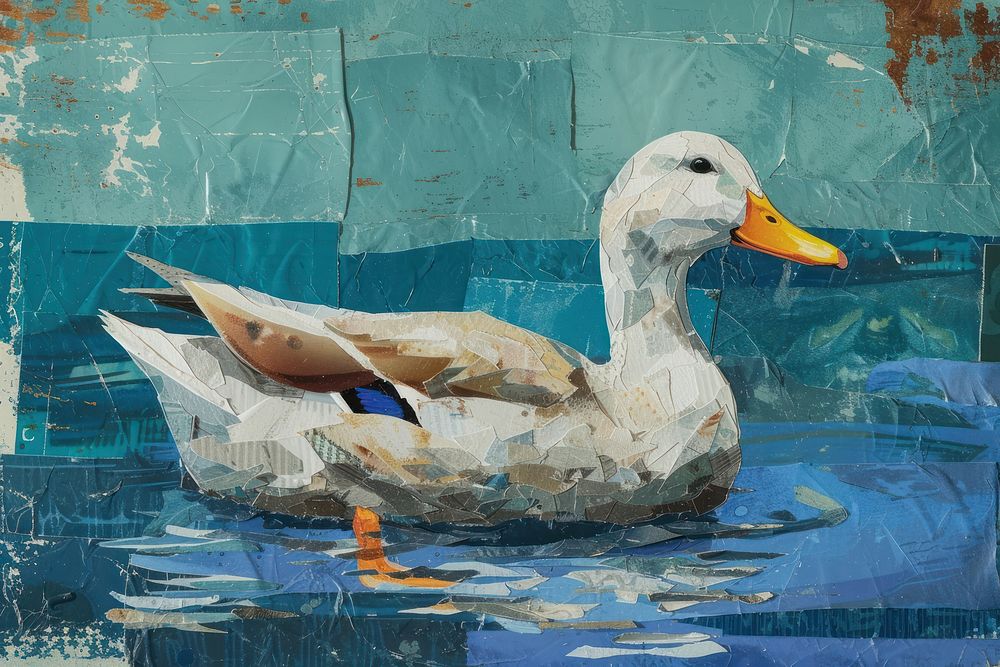 Duck swim on lake animal bird art.