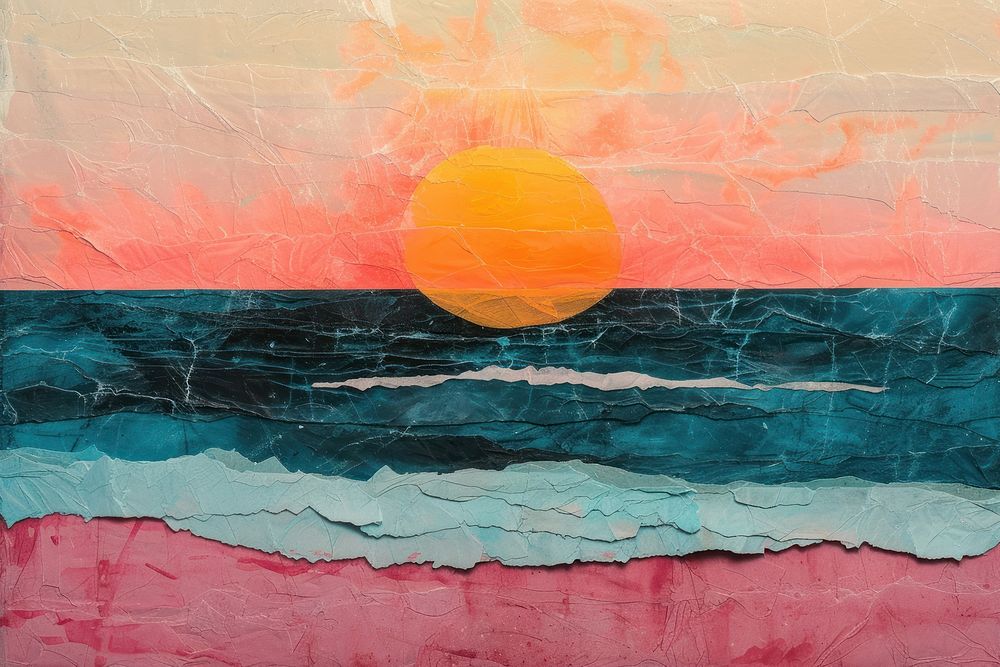 Sunset and beach art abstract painting.
