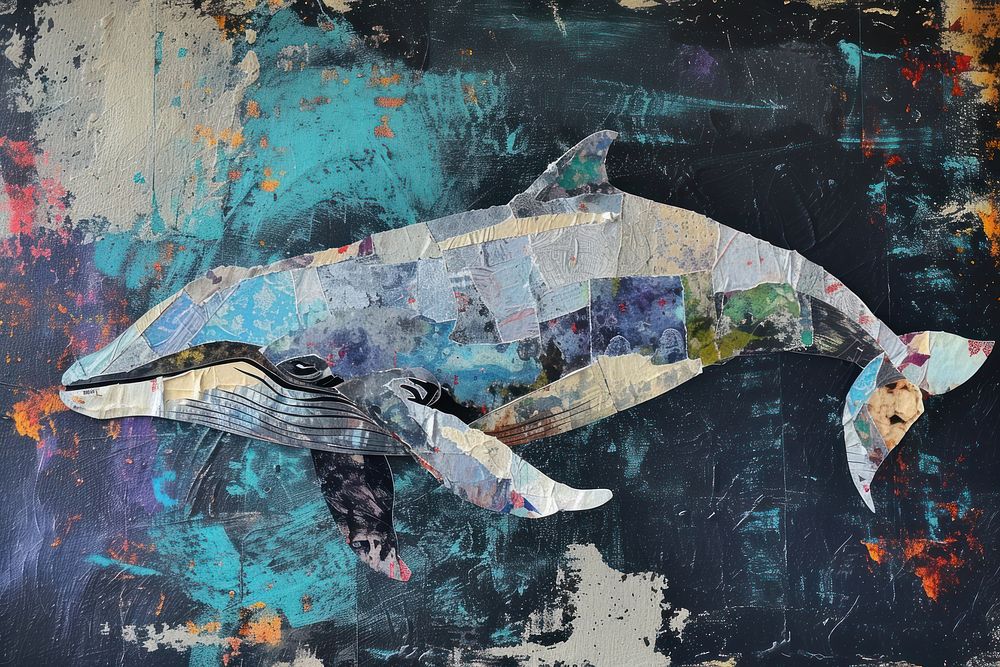 Whale at deep sea whale art painting.
