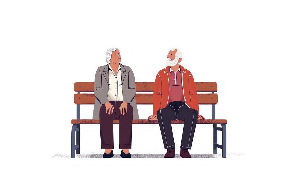 Elder couple sitting on a bench adult togetherness architecture.