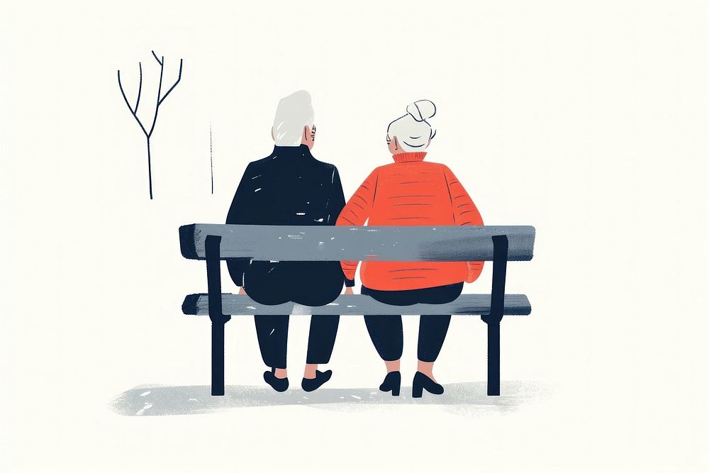 Elderly couple sitting on a bench adult love togetherness.