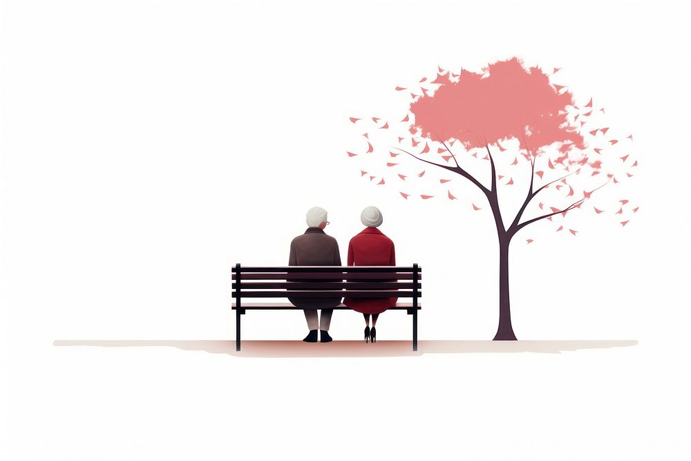 Elderly couple sitting on a bench plant love togetherness.
