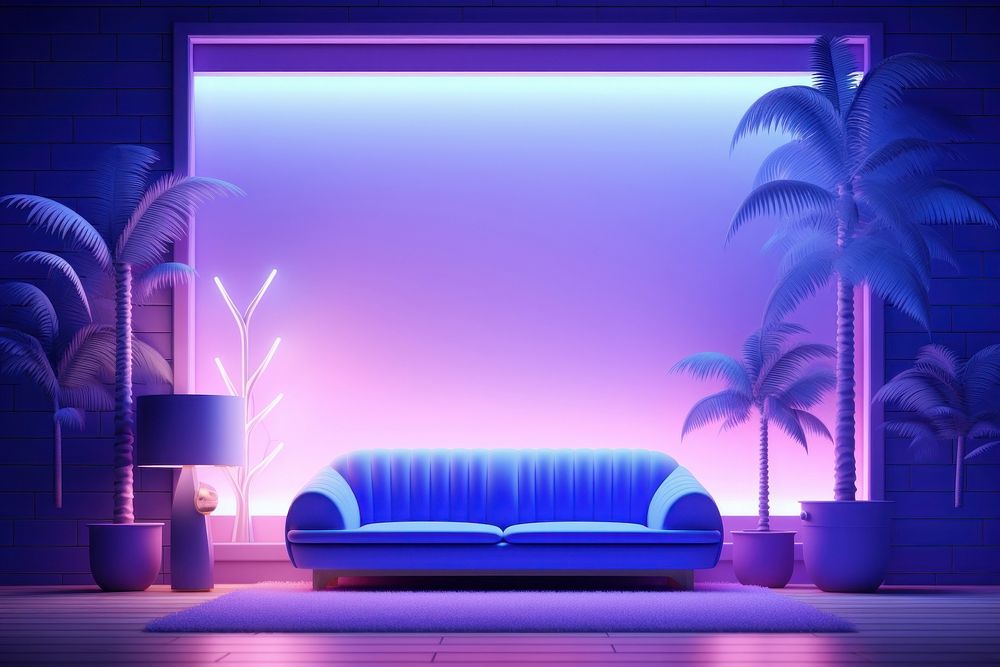 3d illustration Neon lighting architecture furniture.