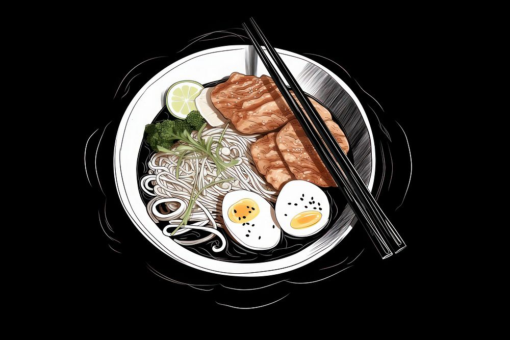 Sketch illustration of ramen chopsticks meal food.