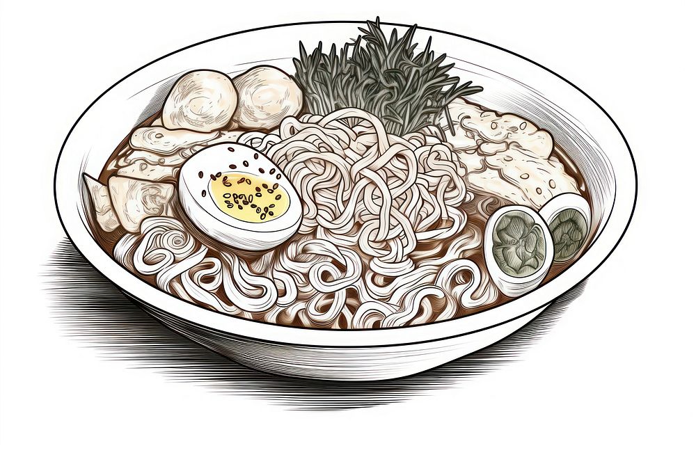 Sketch illustration of ramen plate food meal.