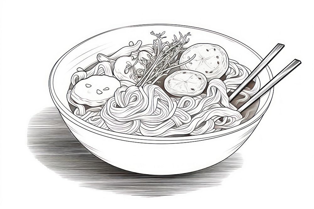 Sketch illustration of ramen drawing plate bowl.