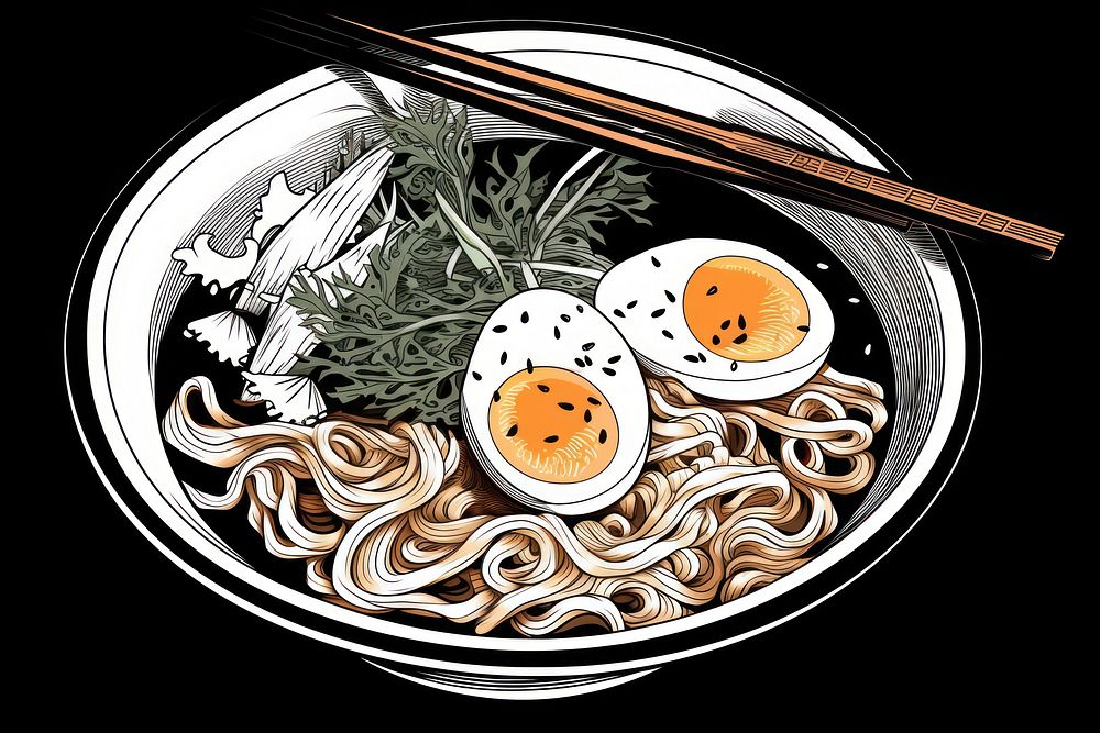 Sketch illustration of ramen chopsticks food meal.