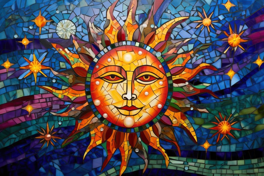 Sun in the sky mosaic art backgrounds.